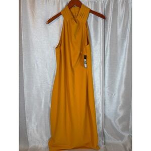 Mustard Halter Maxi Dress - Women's Sleeveless Evening Gown